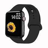 VATI Sport Band Compatible for Apple Watch Band 42mm 44mm, Soft Silicone Sport Strap Replacement Bands Compatible with 2019 Apple Watch Series 5, iWatch 4/3/2/1, 42MM 44MM S/M (Black)