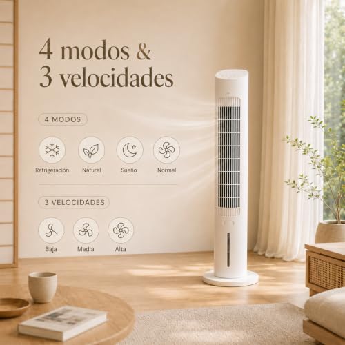 NOMEY Aire Acondicionado Portátil De Torre, 4 En 1 Enfriador de Aire Evaporativo con 3L de Tanque de Agua,Oscilación De 70°,12H Temporizador,4 Modos Y 3 Velocidades Con Control Remoto Climatizador
