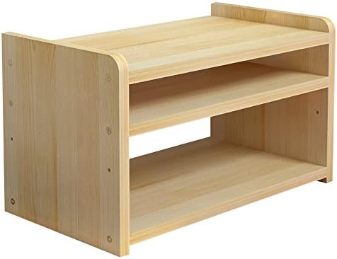 YUMU Desk Three-tier Shelf Solid Wooden Printer Machine Stand Riser with Storage for Office and Home 17.7''L 11.8''W 13''H CY1030-03 (Beige)
