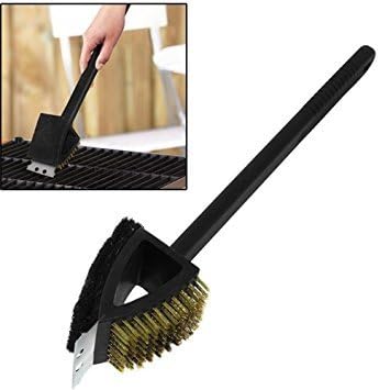 BBQ Grill Brush for Cleaning with Long Handle Best Grilling Tool Premium Quality Steel Bristles,Steel Scraper and Scrub Pad Sponge Universal Barbecue Tool 3-in-1 Brush Great Gift