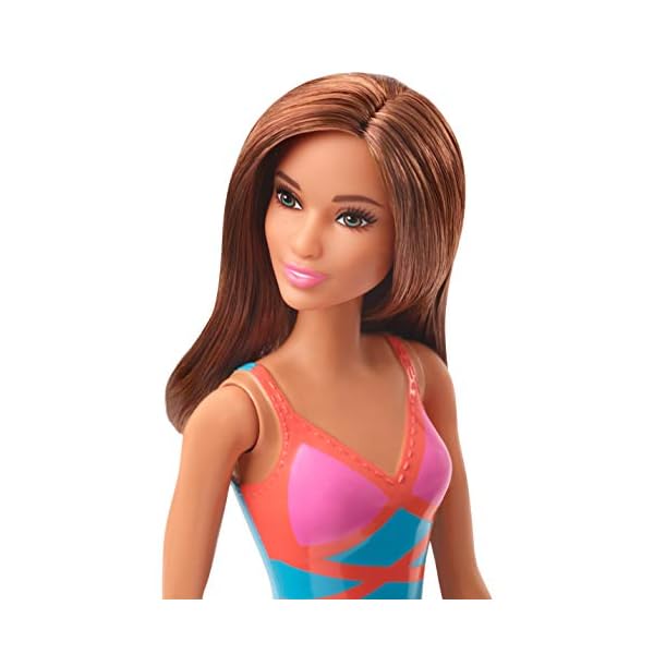 Barbie GHW40 - Beach Puppe (brünett), mit Badeanzug in Blau, Pink und Orange, Spielzeug für Kinder von 3 bis 7 Jahren – Bild 3