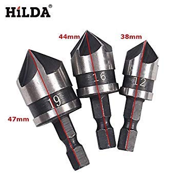Generic 3Pcs/set 12/16/19mm Countersink Drill Bits Carbon Steel Chamfering Drill Bit 90 Degree Round 1/4"Shank Wood Cutter Power Tools