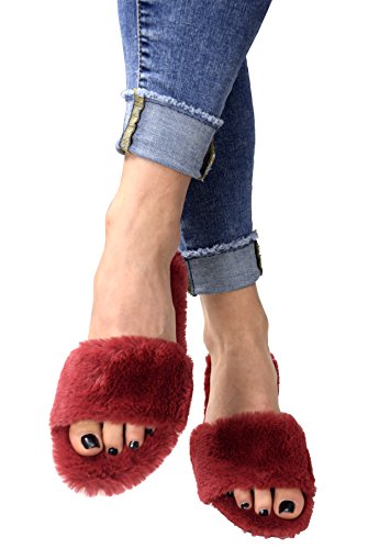 Peach Couture Faux Fur Women s Indoor Outdoor House Slippers Comfortable Spa Shoes Red 10