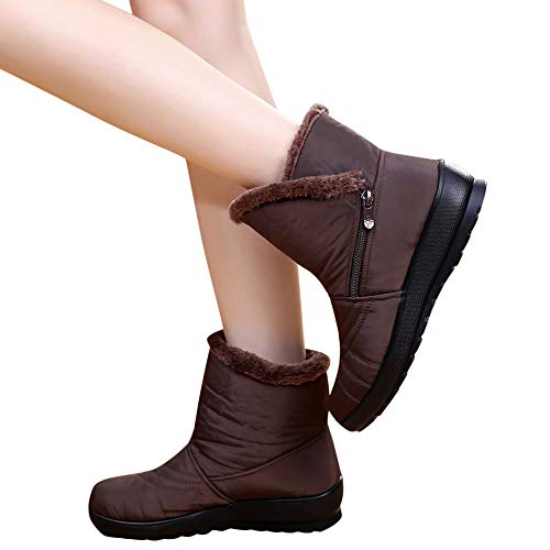 Teresamoon Women's Ladies Winter Waterproof Short Snow Boots Footwear Warm Shoes (Brown/37)