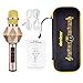 Bluetooth Karaoke Microphone for Kids Wireless Bluetooth Karaoke Machine with Speaker, Flash LED, Magic Voice, Aluminum Alloy Handle, Speaker,Compatible Android/PC and All Smart Phone(Gold)
