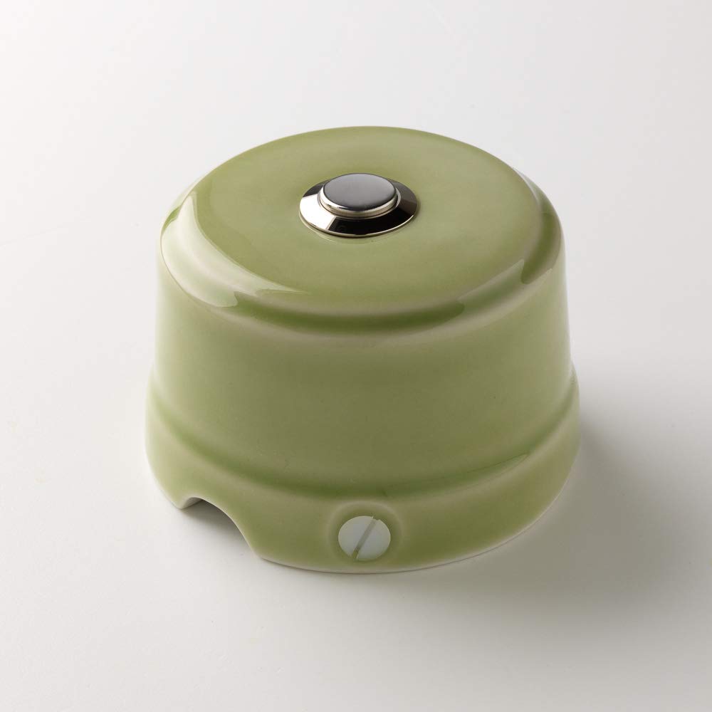 Klartext - 48v Belle ÉPOQUE Vintage Style Push Button for Textile Cable Installation Made of Fine Porcelain Craftsmanship, Glossy Green