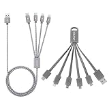 Multi USB Cable 2 Packs, JASTEK 2 Sets 4-in-1 and 6-in-1 Multiple USB Charging Cable Adapter Connector with Type C, 8 Pin, Micro USB, Mini USB Ports for Universal Charging - 2 Packs Grey