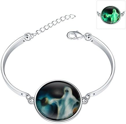 iCAREu Silver Plated Adjustable Bangle Bracelet with a Fluorescent Halloween Theme Pendant, 8"(Ghost)