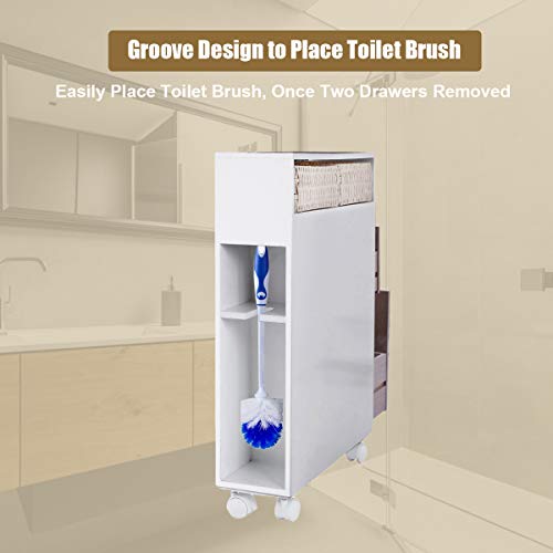 Tangkula Slim Bathroom Storage with Wheels, Narrow Rolling