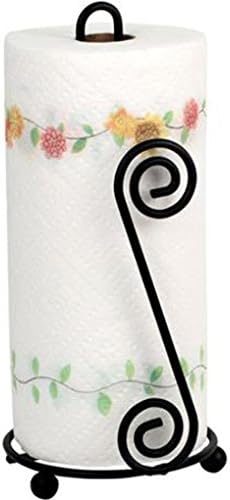 Mememall Fashion Kitchen Home Accent Spectrum Black Metal Scroll Round Paper Towel Holder Stand