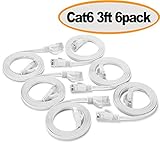 Cat 6 Ethernet Cable 3 ft White - Flat Internet Network Cable- Short Cat 6 Computer Patch Cable with Snagless RJ45 Connectors - 3 Feet White (6 Pack)