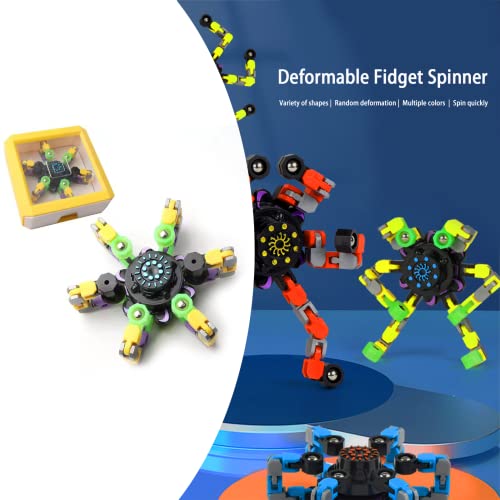 Fingertip gyro Decompression Artifact, Creative Deformation Mecha Chain Bearing gyro Toy, Fun Decompression Anti-Anxiety Toy (Yellow-Luminous Suction Cup)