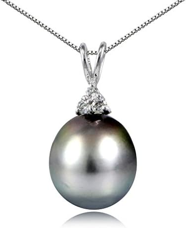 Sterling Silver 11mm Tahitian Cultured Pearl &amp; White Topaz Stud Necklace