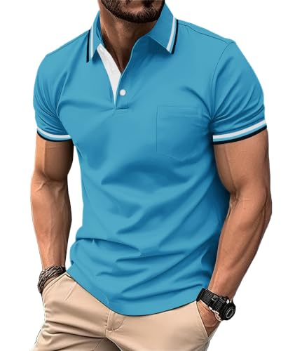 ZITY Polo Shirt for Men 5 Pack Short Sleeve Polo Shirt Golf Work Breathable Casual T-Shirt with Pocket Summer 5 Pack T Shirt for Holiday