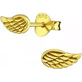925 Sterling Silver Angel Wing Stud Earrings, Sold as a Pair