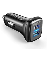USB C Charger, CHOETECH Quick Charge 3.0 & Type C Dual-Port USB C Car Charger for iPhone 8/8 Plus/iPhone X/Galaxy Note 8, S8/Plus, LG V30, G6, Google Pixel, Pixel XL, HTC 10, Nokia 8 and More (5V/3A)