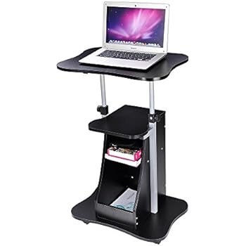 Yescom Adjustable Height Rolling Mobile Stand Laptop Desk Cart w/Storage Office Black
