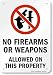 SmartSign "No Firearms or Weapons Allowed on this Property" Sign | 7" x 10" Plastic