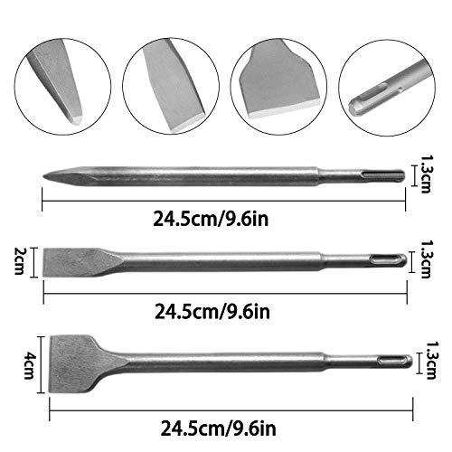 Hakkin 8 Pcs Rotary Hammer SDS Bits Set + 3 Pcs Chrome Vanadium Steel SDS-Plus Chisel Set Masonry Drill Bit Tool for Cement Wall, Concrete,Stone, Brick Wall