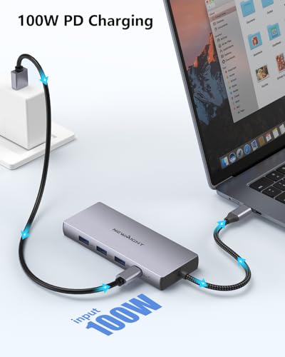 USB C Docking Station, Newmight 9 in 1 Dual HDMI Hub Adapter Type C to Ethernet RJ45 Gigabit PD 100W SD TF Card Reader Compatible with DELL/HP