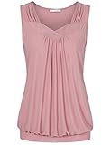 Messic Women's Sleeveless V Neck Pleated Casual Fitted Blouse Tank Tops