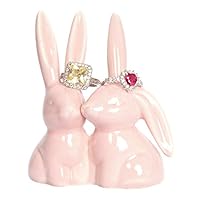 Bunny Rabbit Ring Holder, Pink Ceramic Engagement and Wedding Ring Holder, Measures 2.75"Wx3.25"Hx1.75"D