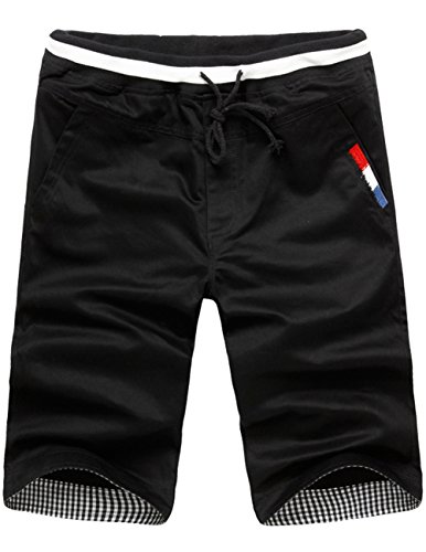 Menschwear Mens Summer Casual Shorts Beach Board Shorts With Pocket Drawstring (33-34″,Black)