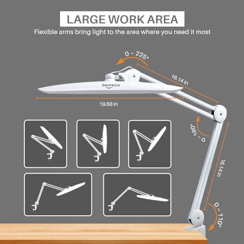bemelux LED Desk Lamp with Clamp, Dimming Task Lamp for Reading Desktop