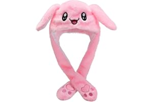 PRAABDC Bunny Hat Plush Funny Ear Moving Jumping Rabbit Hat, Cute Animal Dress Up Cap for Christmas Halloween Party Cosplay
