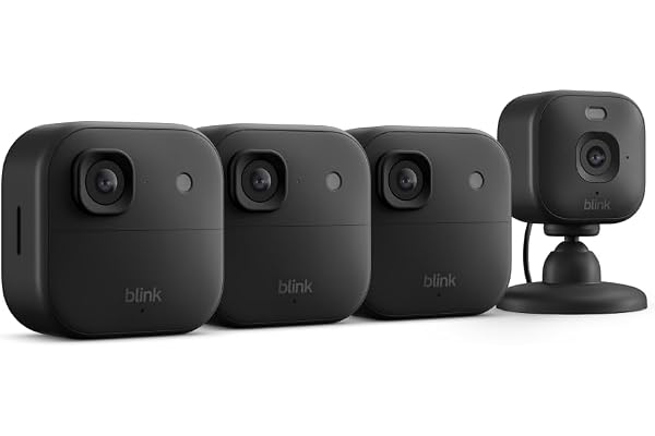 Blink Outdoor 2K+ and Mini 2K+ (newest model) â€” Wireless and plug-in 2K resolution smart security cameras, Sync Module Core included â€” 4 Cameras (Black)