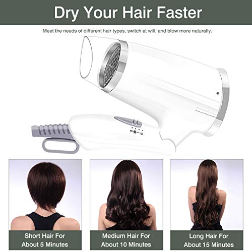 Folding Hair Dryer Compact Travel Blow Dryer Professional Salon Hair Dryer Negative Ionic Low Noise Hair Dryer 3 Heat Settings Lightweight Mini 8x7inch Hair Dryer for Men/Women (Dryer White 3)