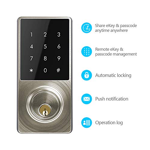 Smart Deadbolt Lock, LED Keypad Door Lock, Electronic Bluetooth Enabled APP, Digit Keyless Entry, Klwenas Maec Easy to Install, Silver