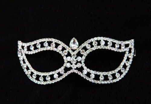 Mysterious Laser Cut Venetian Design Masquerade Mask - Decorated with Gem Crystals