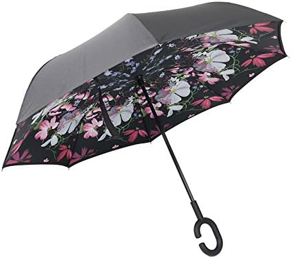 Yeipis Inverted Umbrella Double Layer Reverse Folding Windproof Protection Sun&amp;Rain Car Umbrella (Colorful flower)