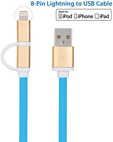 NICEYOU 30CM 1Ft BLUE 2 in 1 Lightning to MicroUSB Charge and Sync Cable for Apple iPhone Samsung Android Cell Phones Smartphones Tablets