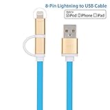 NICEYOU 30CM 1Ft BLUE 2 in 1 Lightning to MicroUSB Charge and Sync Cable for Apple iPhone Samsung Android Cell Phones Smartphones Tablets