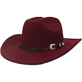 Lifup Western Cowboy Hat for Men Women Felt Wide Brim Classic Outdoor Fedora Hats, Cowboy Cowgirl Hats with Belt Buckle