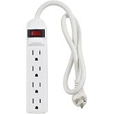 4-Outlet Power Strip with Angled Flat Plug, 20-Inch Short Cord, 250 Joules Surge Protection, Lighted On/Off Switch, Circuit Breaker, ETL Listed, Compact Space-Saving Design for Kitchen, Office, Travel