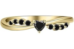 Heart Shaped Black Diamond Twisted Engagement Ring, 14K Yellow Gold Finish Black Diamond Infinity Heart Ring