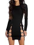 TOB Women's Sexy Summer Bodycon Long sleeves Lace up Mini Club Dress Black L