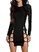 TOB Women's Sexy Summer Bodycon Long sleeves Lace up Mini Club Dress Black L