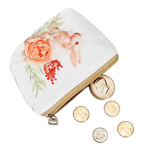 Women and Girls Cute Fashion Coin Purse Wallet Bag Change Pouch Key Holder (Rabbit and Flower)