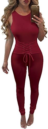 Ageena Womens Sleeveless Drawstring Cross Back Long Pants Jumpsuit Romper (X-large, Bundury)