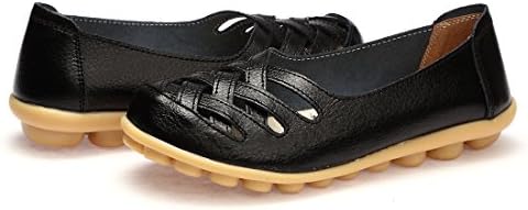 WQINSHOE Women's Leather Loafers Slip On Moccasins Casual Driving Flat Shoes with Memory Foam Insole Black 41
