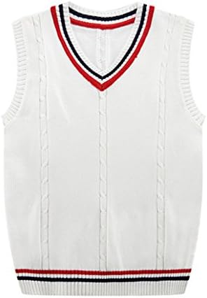 JoJo Home Men's/Boy's Solid Color Regular Cable Sweater Vest Casual Knitted Sweater Slim Fit V Neck Pullover Fashion