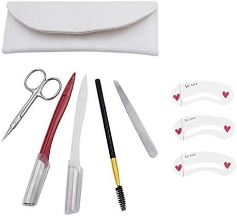 5 Pack Eyebrow Kit, Super Affordable Travel Kit to Make Your Brows Pop Eyebrow Cheek Facial Hair Grooming Remover Eyebrow Trimmer Brush Scissor Tweezers Set with Elegant Bag