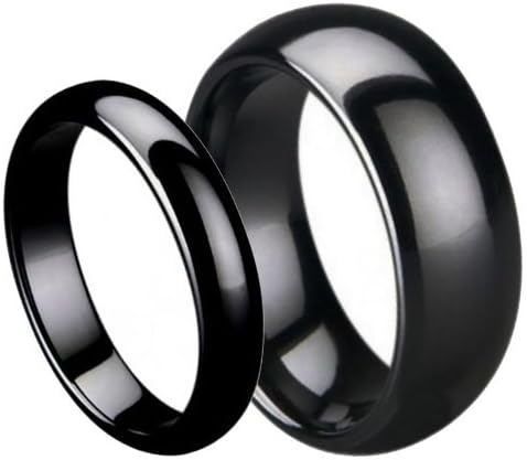 His & Her's 7MM/5MM Black Ceramic High Polish Domed Wedding Band Ring Wedding Band Ring Set (Available Sizes 5-10 Including Half Sizes) Please e-mail sizes