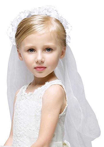 Girls Fashion Floral Headpiece Veil Flower Crown,White_without comb
