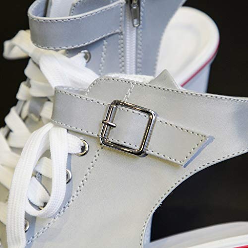 lkoezi Women High Pumps, Lady Wedges Casual Shoes Illuminate Fish Mouth Platform Shoes Chameleon Reflective Sandals Side Zipper Lace Fish Boots - Thumbnail 6