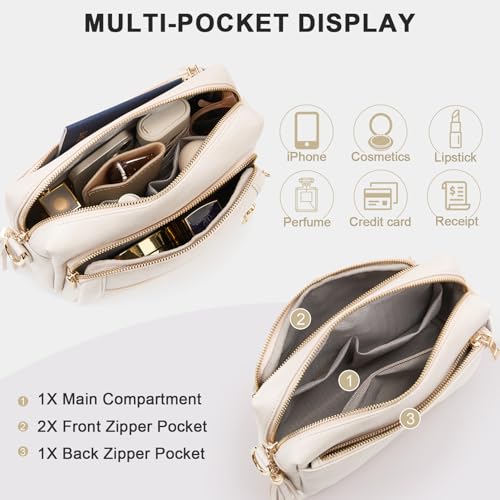 HILAEX Women's Anti-Theft Crossbody Bags with 4 Compartments, PU Leather with Adjustable and Wide Removable Strap